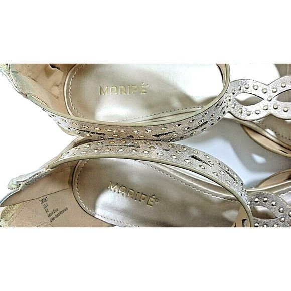 Maripe Gold Open Toe Wedge Sandals 8.5 Back Zip - Picture 4 of 8